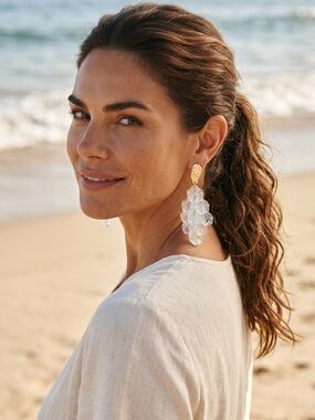 🐚JOY TO GO🐚Iridescent Seashell Drop Earrings with Gold-Tone Accents/NIB